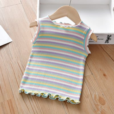 Prsluk za djevojčice od 1-7 godina, 100% pamuk, dječja ljetna majica kratkih rukava, dječje donje rublje s duginim prugama, mali tregeri, bez rukava Tide