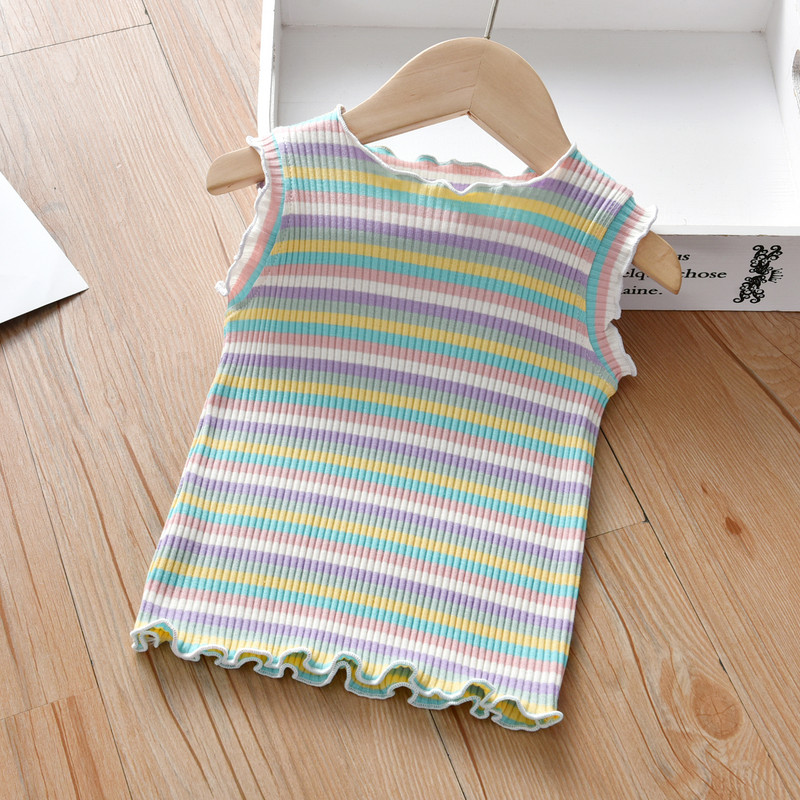 Prsluk za djevojčice od 1-7 godina, 100% pamuk, dječja ljetna majica kratkih rukava, dječje donje rublje s duginim prugama, mali tregeri, bez rukava Tide