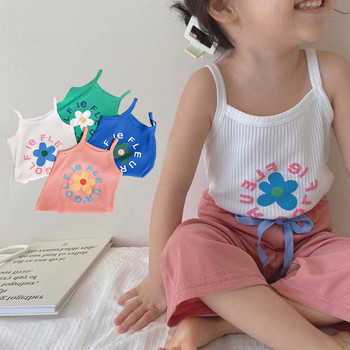 Потник за момичета Детска долна тениска с цветя Бебешка жилетка без ръкави 2022 Летни ежедневни камизолки Детско бельо в корейски стил