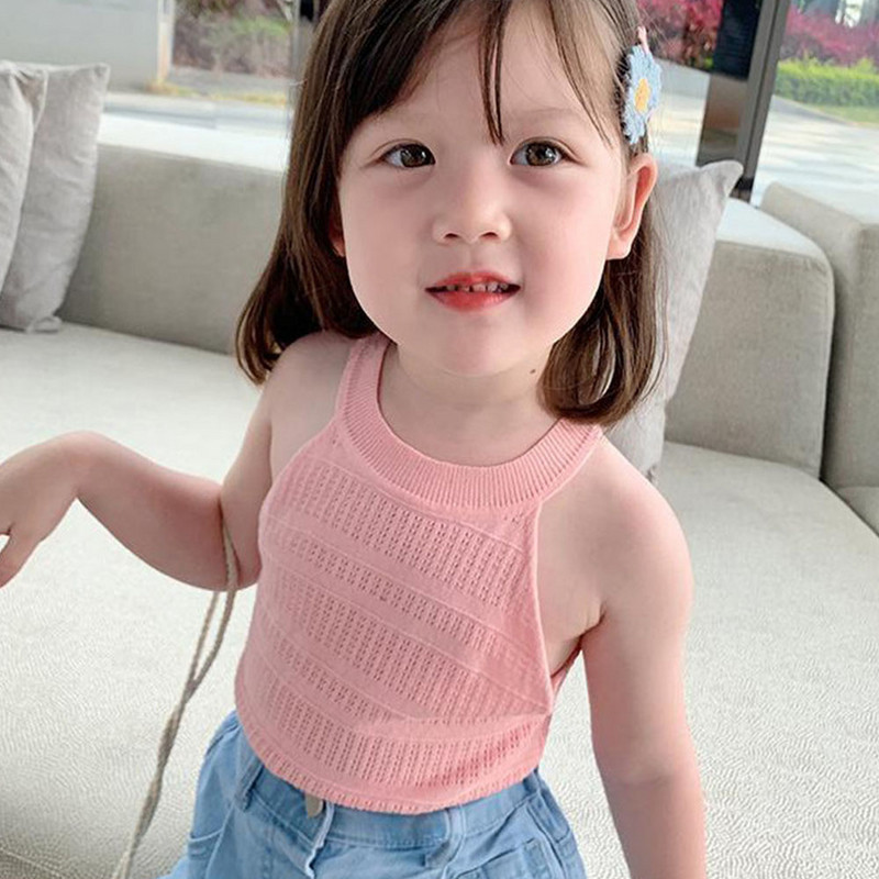 Βρεφικά κοριτσάκια Ζαρτιέρες Tank Top 2022 Καλοκαιρινό αμάνικο μασίφ γιλέκο Λεπτό μπουστάκι με κούφια καμίζα Παιδικά καθημερινά ρούχα