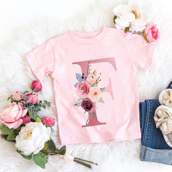 Νέο ροζ λουλούδι γράμμα ABCD Παιδικό μπλουζάκι Kawaii T-shirt Anime Κινούμενα σχέδια casual ρούχα Παιδικό κορίτσι αγόρι με κοντομάνικο μπλουζάκι