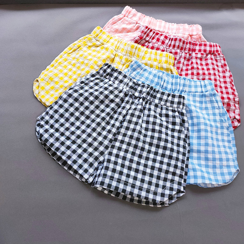 Sweet Girls Kockás rövidnadrág Nyári koreai fiú lány lány pamut hasított rövid nadrág Alkalmi divatos gyerekek meleg nadrágok gyerekruhák