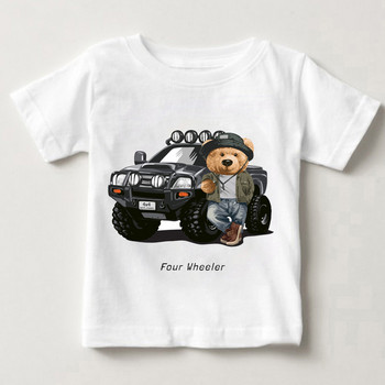 Funny Bear Riding Motorcycle Car Print Boys and Girls White T-shirt Παιδικό καλοκαιρινό Harajuku Kawaii Funny Baby Y2K Ρούχα