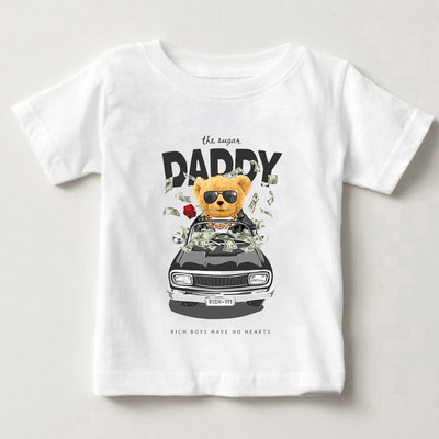 Naljakas Karu Ratsutamine Mootorrattaga Autoprint Poisid ja Tüdrukud Valge T-särk Laste Suvi Harajuku Kawaii Naljakas Baby Y2K Riided