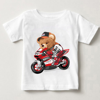 Naljakas Karu Ratsutamine Mootorrattaga Autoprint Poisid ja Tüdrukud Valge T-särk Laste Suvi Harajuku Kawaii Naljakas Baby Y2K Riided