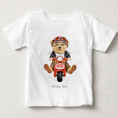 Naljakas Karu Ratsutamine Mootorrattaga Autoprint Poisid ja Tüdrukud Valge T-särk Laste Suvi Harajuku Kawaii Naljakas Baby Y2K Riided