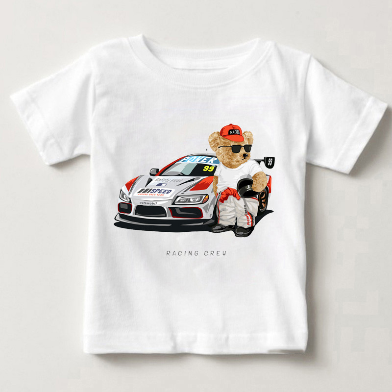 Naljakas Karu Ratsutamine Mootorrattaga Autoprint Poisid ja Tüdrukud Valge T-särk Laste Suvi Harajuku Kawaii Naljakas Baby Y2K Riided