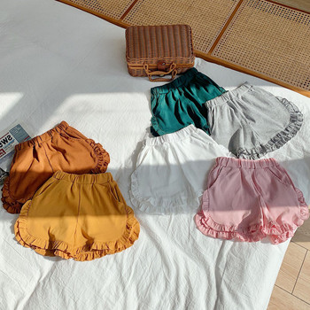 2023 Летни къси панталони за момичета Едноцветни шорти с волани Ежедневни детски дрехи 90-140 см