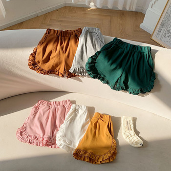2023 Летни къси панталони за момичета Едноцветни шорти с волани Ежедневни детски дрехи 90-140 см