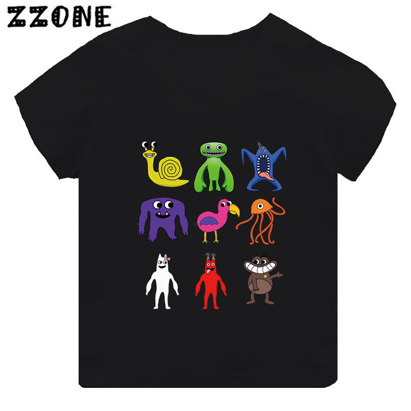 Karsta spēle Garten of Banban Print Karikatūra Bērnu T-krekls Meiteņu Apģērbs Zēniem Zēniem Melns T krekls Bērnu Topi ar īsām piedurknēm, TH5846