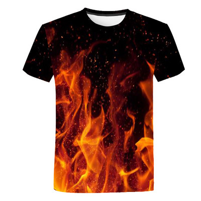 Тениски Flames Летни детски дрехи 3D печат Детска тениска Fashion Harajuku Street Ежедневна тениска с кръгло деколте Boy Girl Tops