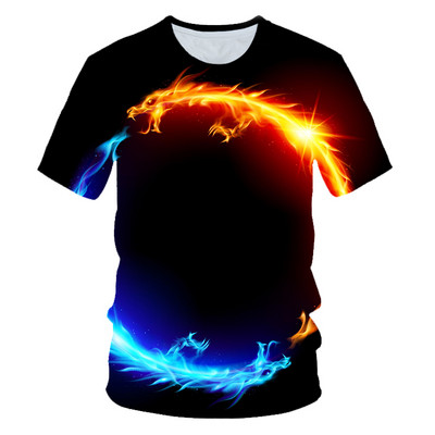 Тениски Flames Летни детски дрехи 3D печат Детска тениска Fashion Harajuku Street Ежедневна тениска с кръгло деколте Boy Girl Tops