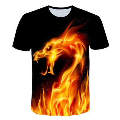 Тениски Flames Летни детски дрехи 3D печат Детска тениска Fashion Harajuku Street Ежедневна тениска с кръгло деколте Boy Girl Tops