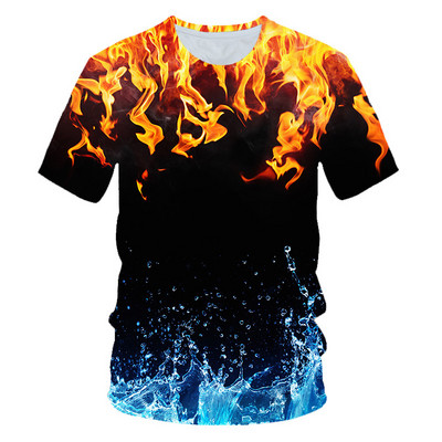 Тениски Flames Летни детски дрехи 3D печат Детска тениска Fashion Harajuku Street Ежедневна тениска с кръгло деколте Boy Girl Tops