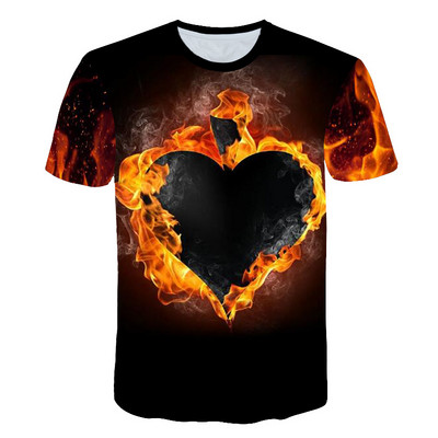 Тениски Flames Летни детски дрехи 3D печат Детска тениска Fashion Harajuku Street Ежедневна тениска с кръгло деколте Boy Girl Tops