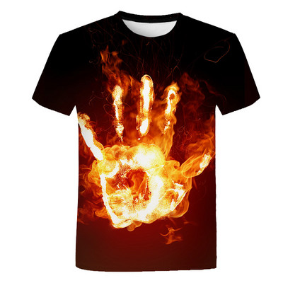 Тениски Flames Летни детски дрехи 3D печат Детска тениска Fashion Harajuku Street Ежедневна тениска с кръгло деколте Boy Girl Tops