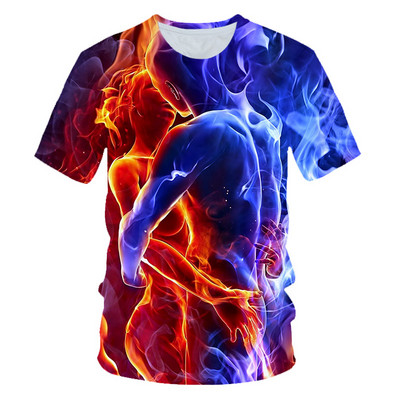 Тениски Flames Летни детски дрехи 3D печат Детска тениска Fashion Harajuku Street Ежедневна тениска с кръгло деколте Boy Girl Tops