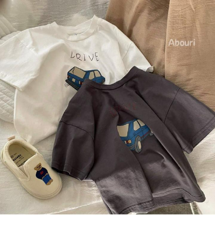 100% pamučna majica s pola rukava Dječaci, dijete, ljeto 2023., dječji uniseks kostim, sportske ležerne majice s crtanim automobilima, trendi pulover majica