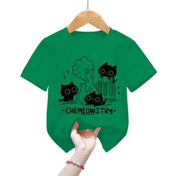 Chemeowstry Класически детски тениски Облекло Наука Химия Детска тениска Момичета Момчета Тениска Сладка черна котка Детска тениска