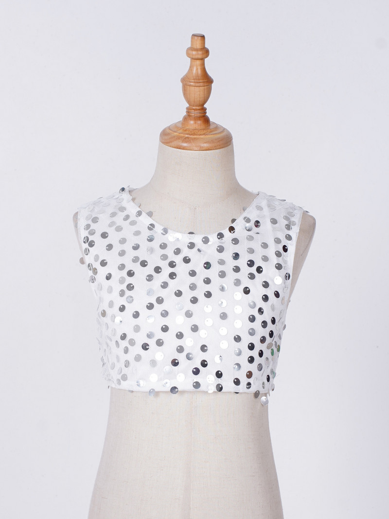 Copii Fete Fără mâneci Paiete strălucitoare Culoare uni Topuri de balet Vestă Tank Crop Top Dance Costum Scenă Costume de dans 2-10Y