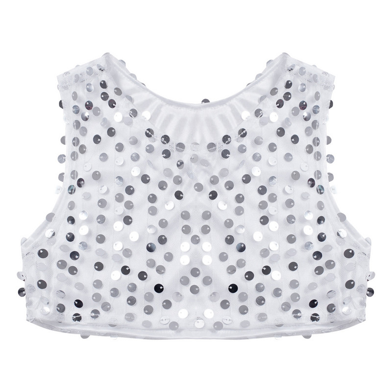 Copii Fete Fără mâneci Paiete strălucitoare Culoare uni Topuri de balet Vestă Tank Crop Top Dance Costum Scenă Costume de dans 2-10Y