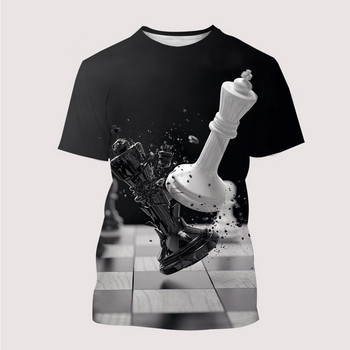 Шахматна дъска Черно-бяла тениска с 3d печат Детска мода Големи тениски Harajuku Горнища с къс ръкав Тениски Тениски Дрехи