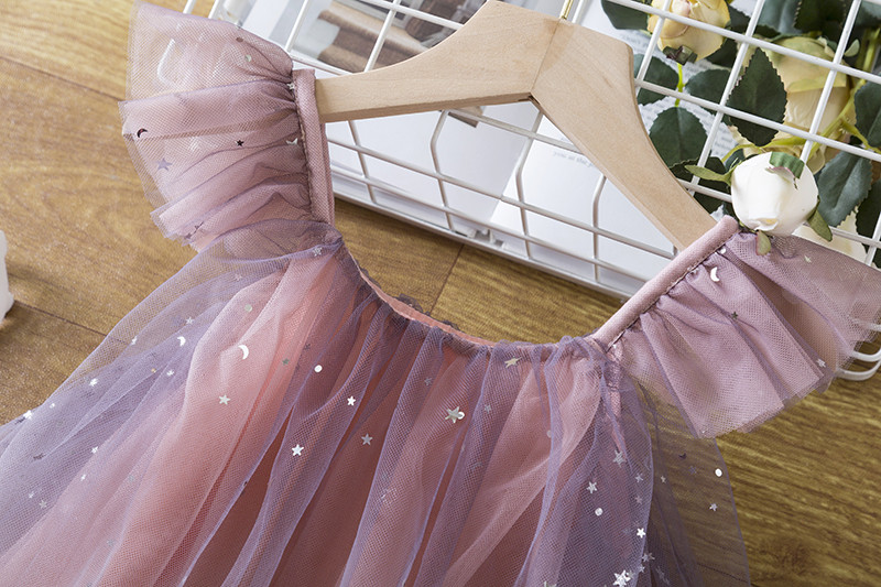 Gaun Pesta Putri Anak Perempuan Pakaian Ulang Tahun Anak-anak Pakaian Musim Panas Jaring Gradien Peri Payet Bayi Gaun Anak Perempuan Bunga untuk Pernikahan