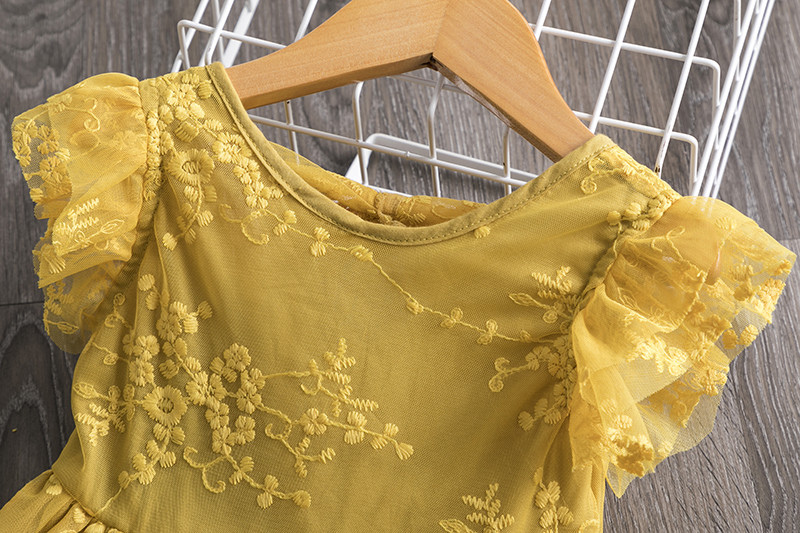 Κέντημα κοριτσιού με δαντέλα Φόρεμα λουλουδιών Καλοκαιρινό νέο κοντομάνικο casual ρούχα Παιδικά κοστούμια γενεθλίων πριγκίπισσας βραδινό πάρτι φορέματα Up