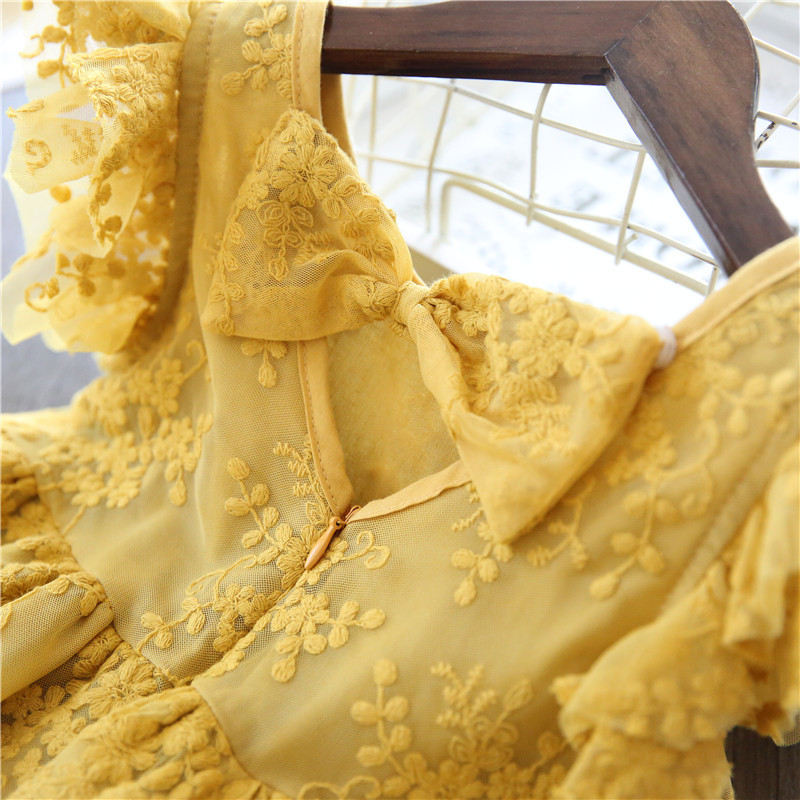 Κέντημα κοριτσιού με δαντέλα Φόρεμα λουλουδιών Καλοκαιρινό νέο κοντομάνικο casual ρούχα Παιδικά κοστούμια γενεθλίων πριγκίπισσας βραδινό πάρτι φορέματα Up