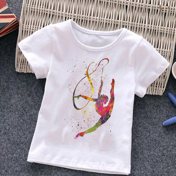 Ακουαρέλα Γυμναστική εκτύπωση Μπλουζάκια για κορίτσια Παιδικά ρούχα Χαριτωμένο μπλουζάκι γυμναστικής Καλοκαιρινό Γυμναστήριο Παιδικά ρούχα Harajuku πουκάμισο