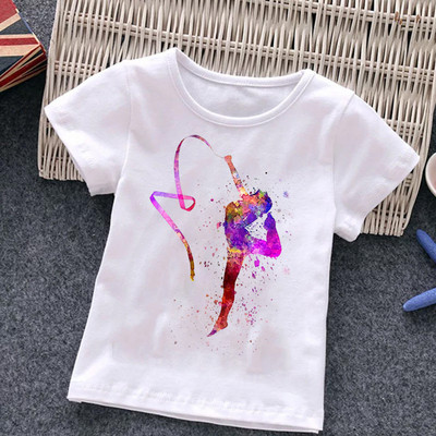 Majice s akvarelnim gimnastičkim printom Djevojke Dječja odjeća Slatka gimnastička umjetnička majica Ljetna GYM Dječja odjeća Harajuku majica