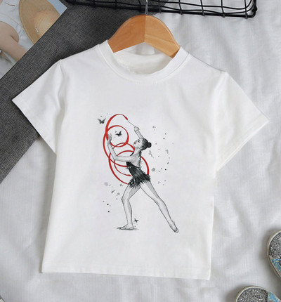 Ljeto 2021. Zanimljive akvarelne baletne plesačice Djevojčica Bijela majica kratkih rukava Kawaii Gimnastička plesna odjeća Odjeća za djevojčice