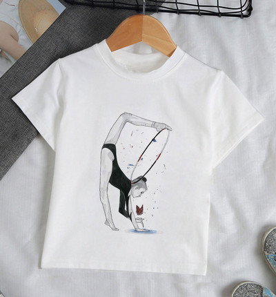 Ljeto 2021. Zanimljive akvarelne baletne plesačice Djevojčica Bijela majica kratkih rukava Kawaii Gimnastička plesna odjeća Odjeća za djevojčice