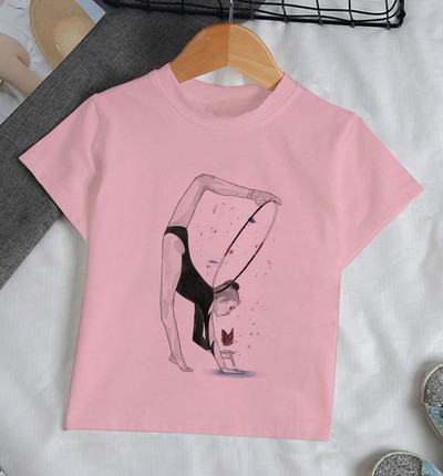 Ljeto 2021. Zanimljive akvarelne baletne plesačice Djevojčica Bijela majica kratkih rukava Kawaii Gimnastička plesna odjeća Odjeća za djevojčice