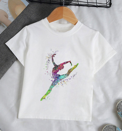 Ljeto 2021. Zanimljive akvarelne baletne plesačice Djevojčica Bijela majica kratkih rukava Kawaii Gimnastička plesna odjeća Odjeća za djevojčice