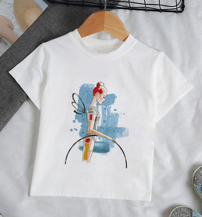 Ljeto 2021. Zanimljive akvarelne baletne plesačice Djevojčica Bijela majica kratkih rukava Kawaii Gimnastička plesna odjeća Odjeća za djevojčice