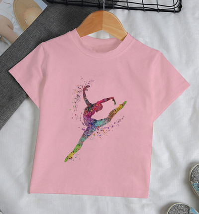 Ljeto 2021. Zanimljive akvarelne baletne plesačice Djevojčica Bijela majica kratkih rukava Kawaii Gimnastička plesna odjeća Odjeća za djevojčice