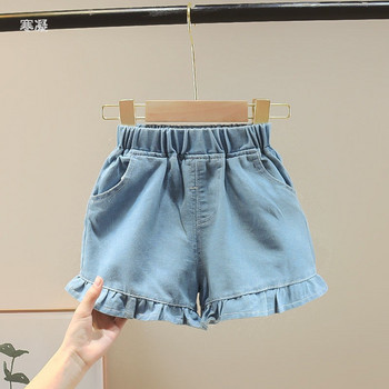 2023 Летни дрехи за момичета Детски връхни дрехи Къси панталони с волани Готини тънки дънкови панталони за момичета