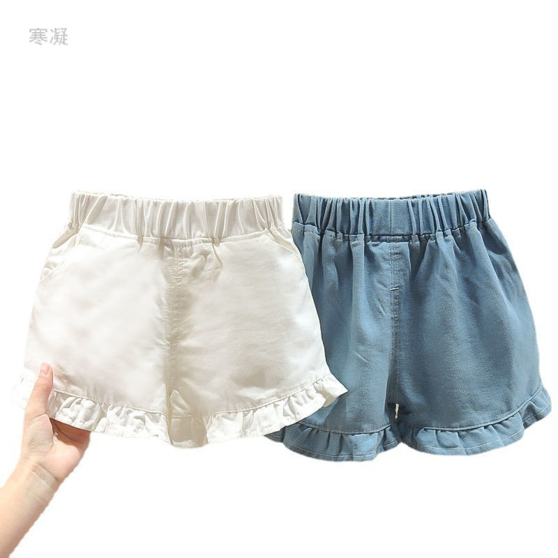 2023. aasta suve tüdrukute riided, lasteriided, volangidega lühikesed püksid väikelapse tüdrukule, lahedad õhukesed teksapüksid