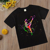 Tricou de gimnastică acuarelă Tricou nou pentru fete pentru copii Kawaii artă de gimnastică Top Tricou Moda Copii Haine Desene animate Tricouri negre