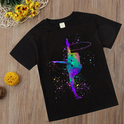 Tricou de gimnastică acuarelă Tricou nou pentru fete pentru copii Kawaii artă de gimnastică Top Tricou Moda Copii Haine Desene animate Tricouri negre