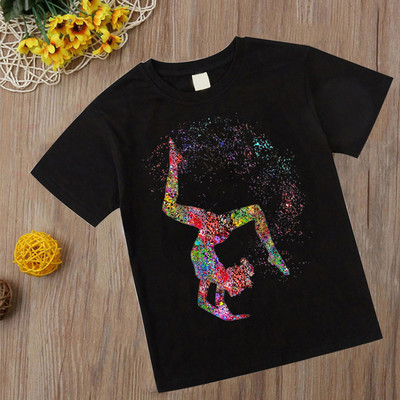 Tricou de gimnastică acuarelă Tricou nou pentru fete pentru copii Kawaii artă de gimnastică Top Tricou Moda Copii Haine Desene animate Tricouri negre