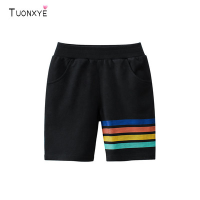 TUONXY Nyári Gyermek Fiú Stretch Shorts Tipegő Alkalmi Pamut Színes Csíkos Medve Kötés Zseb Sportnadrág 2 3 5 7 9 év