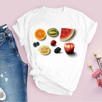 Дамски графичен акварел, диня, плод, карикатура, горнища с щампи с къс ръкав, дамски тениски, облекло, тениска, дамска тениска