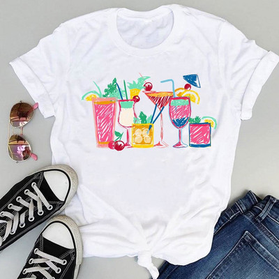 Moterys Paplūdimys Arbūzas Šventiniai vaisiai Animaciniai filmukai trumpomis rankovėmis Vasaros mados spaudiniai Moteriški drabužiai Viršutiniai marškinėliai Marškinėliai marškinėliai