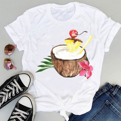 Moterys Paplūdimys Arbūzas Šventiniai vaisiai Animaciniai filmukai trumpomis rankovėmis Vasaros mados spaudiniai Moteriški drabužiai Viršutiniai marškinėliai Marškinėliai marškinėliai