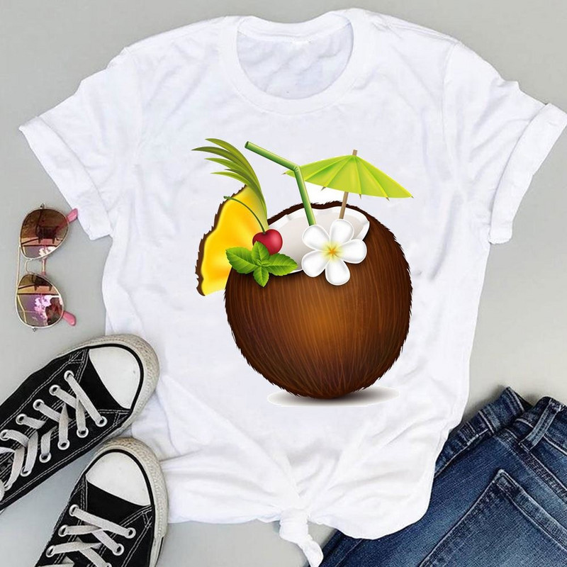 Moterys Paplūdimys Arbūzas Šventiniai vaisiai Animaciniai filmukai trumpomis rankovėmis Vasaros mados spaudiniai Moteriški drabužiai Viršutiniai marškinėliai Marškinėliai marškinėliai