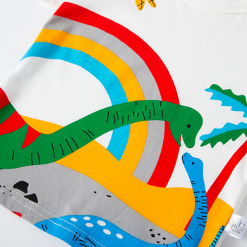 27kids Boys Summer Short Sleeve T-shirts Cartoon Dinosaur Lion Children Toddler Stitch Чист памук Ежедневни дишащи меки дрехи