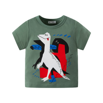27kids Boys Summer Short Sleeve T-shirts Cartoon Dinosaur Lion Children Toddler Stitch Чист памук Ежедневни дишащи меки дрехи
