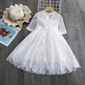 Gaun putri renda elegan untuk anak perempuan 3 hingga 8 tahun musim semi musim panas setengah lengan pakaian anak-anak gaun perempuan bunga putih untuk pernikahan